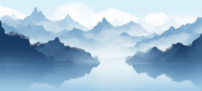 狭窄船道蓝色山水水墨画中国风背景,插画/手绘图,插画/手绘图库,插画/手绘图下载,插画/手绘
